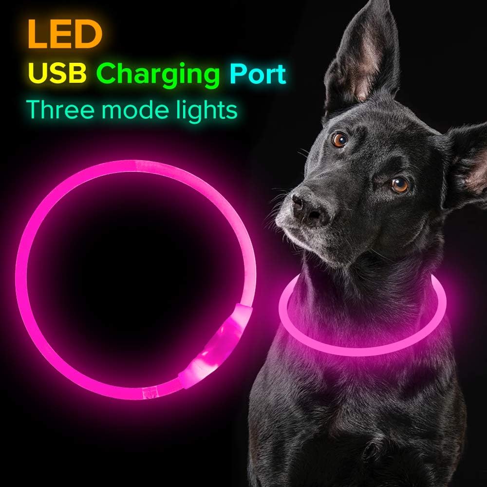 GlowSafe LED Obroża dla psów – Ładowalne światło bezpieczeństwa USB-Różowy-Trend Polska