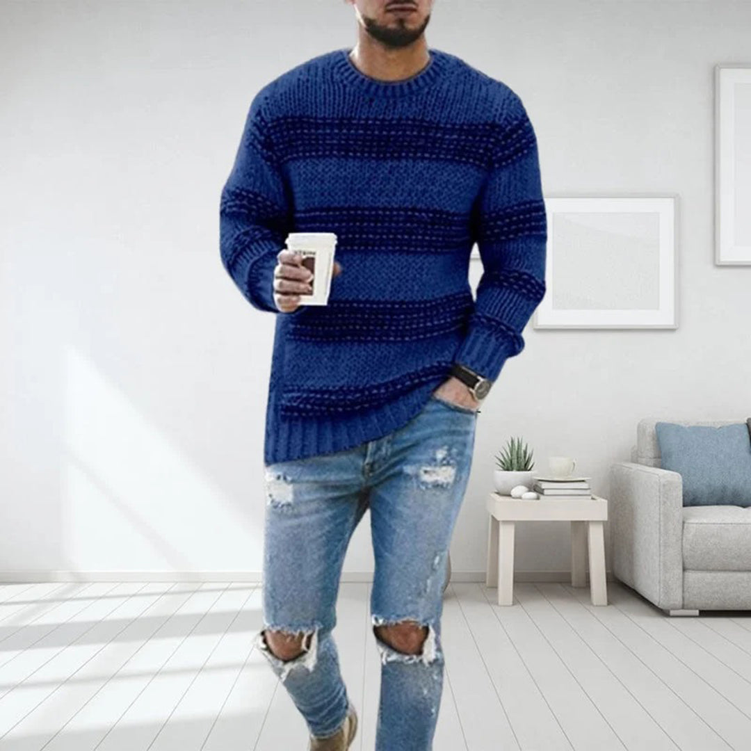 Gruby sweter męski w stylu skandynawskim - Arvid-Niebieski-S-Trend Polska