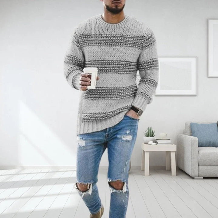 Gruby sweter męski w stylu skandynawskim - Arvid-Szary-S-Trend Polska