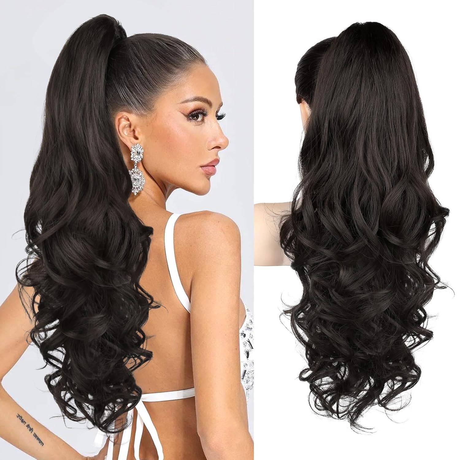 Hairextension Koński ogon 55 cm – Veloura-Ciemnobrązowy-Falujący-Trend Polska