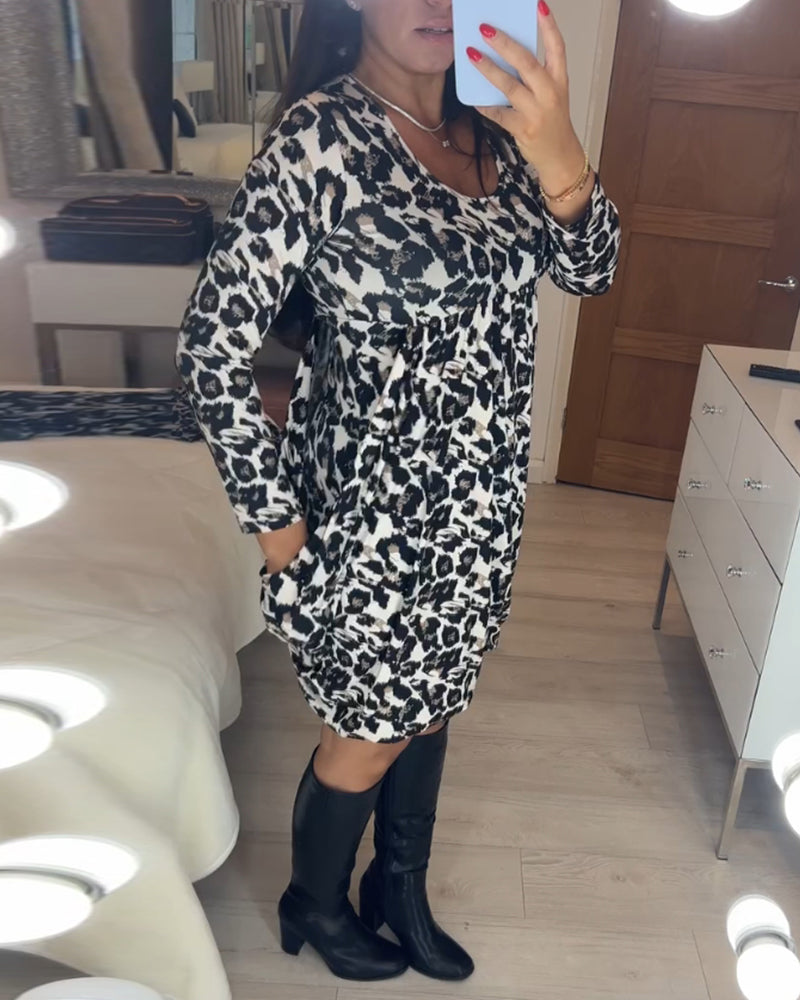 Sukienka jesienna w sлату z leopardowym printem – Leona
