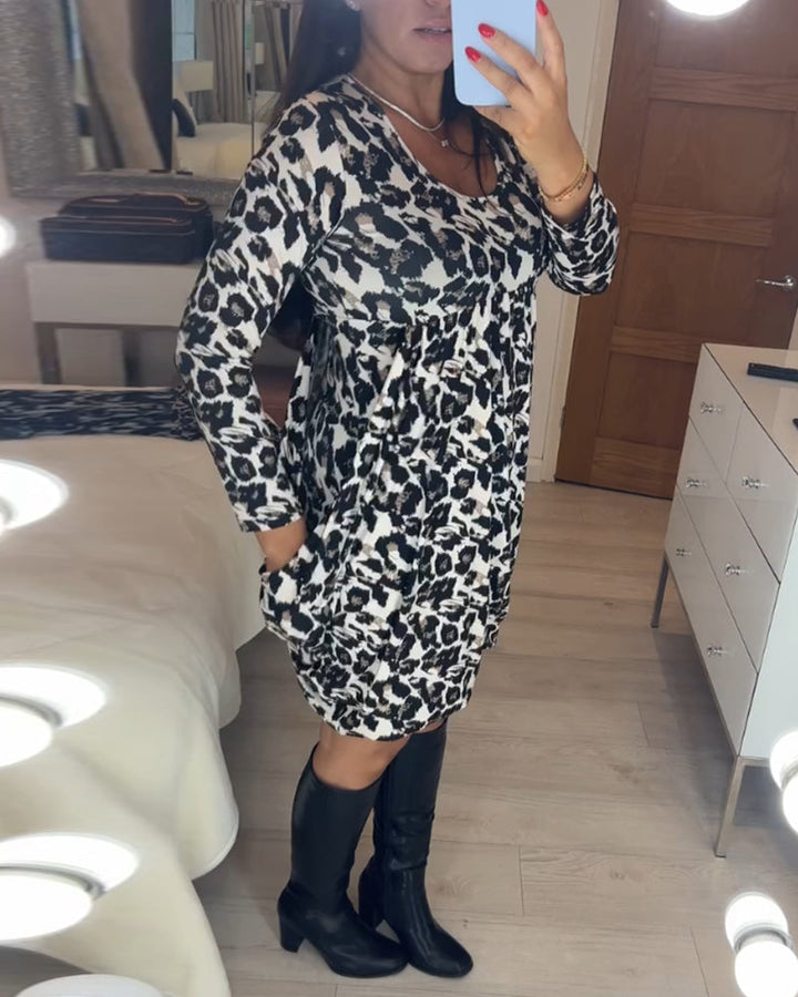 Sukienka jesienna w sлату z leopardowym printem – Leona