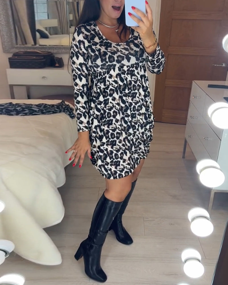 Sukienka jesienna w sлату z leopardowym printem – Leona