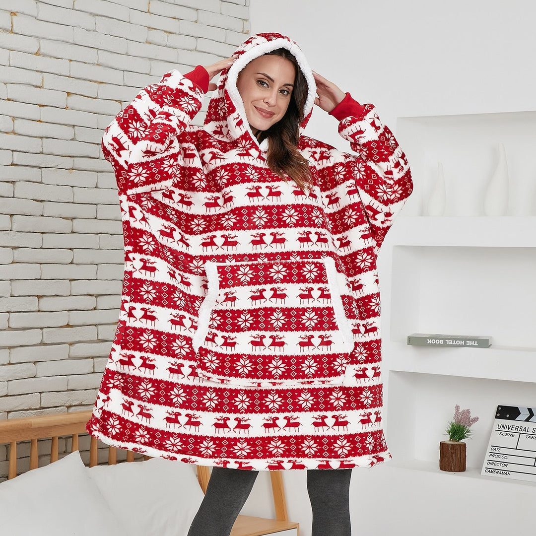 Hoodie i koc | Wspaniała kombinacja miękkiego hoodie i wygodnego koca w jednym!-Czerwona sarna-Trend Polska