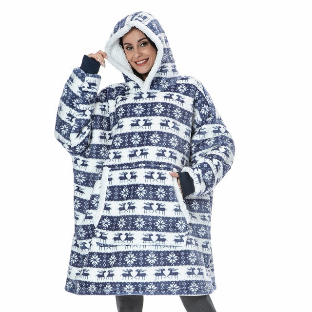 Hoodie i koc | Wspaniała kombinacja miękkiego hoodie i wygodnego koca w jednym!-Niebieska sarna-Trend Polska