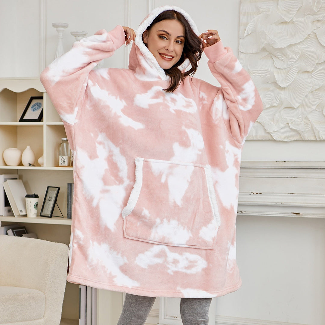 Hoodie i koc | Wspaniała kombinacja miękkiego hoodie i wygodnego koca w jednym!-Prany różowy i biały-Trend Polska