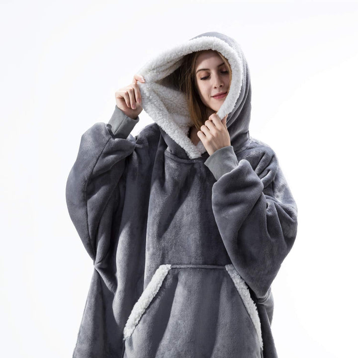 Hoodie i koc | Wspaniała kombinacja miękkiego hoodie i wygodnego koca w jednym!-Szary-Trend Polska