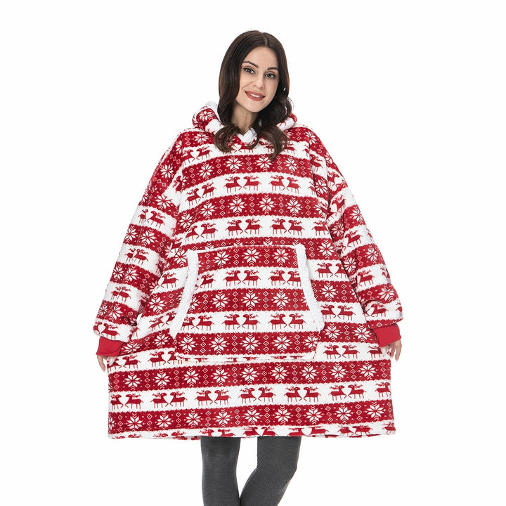 Hoodie i koc | Wspaniała kombinacja miękkiego hoodie i wygodnego koca w jednym!-Prany różowy i biały-Trend Polska