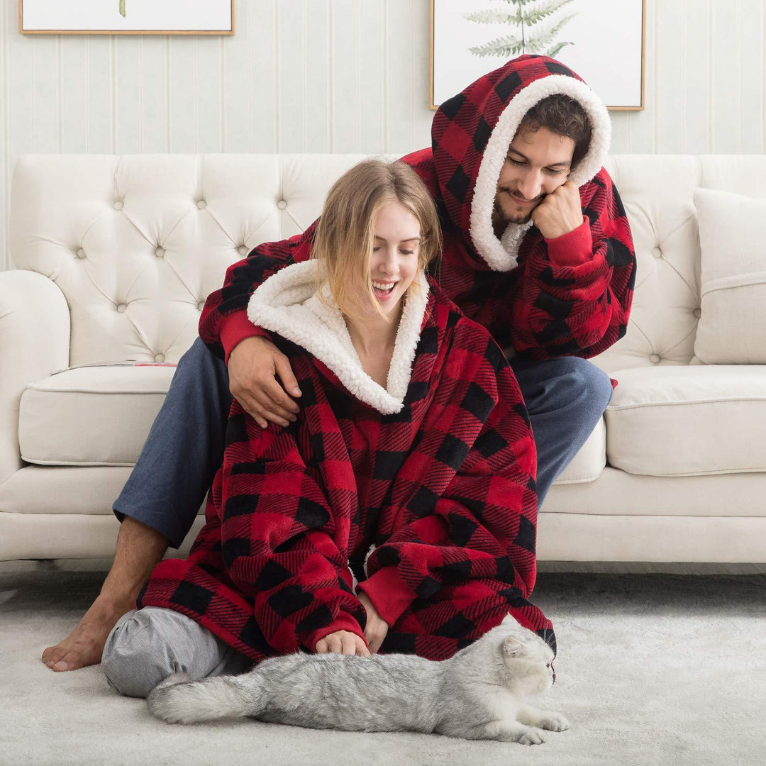 Hoodie i koc | Wspaniała kombinacja miękkiego hoodie i wygodnego koca w jednym!-Prany różowy i biały-Trend Polska