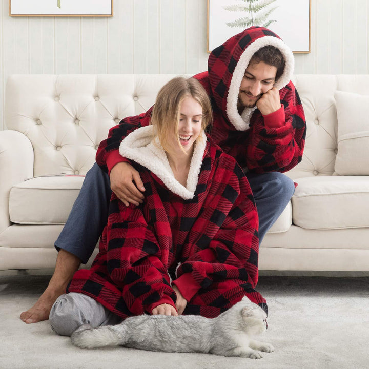 Hoodie i koc | Wspaniała kombinacja miękkiego hoodie i wygodnego koca w jednym!-Prany różowy i biały-Trend Polska