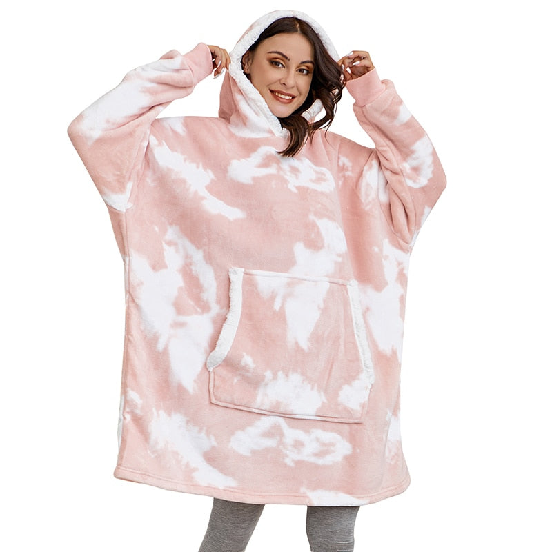 Hoodie i koc | Wspaniała kombinacja miękkiego hoodie i wygodnego koca w jednym!-Prany różowy i biały-Trend Polska