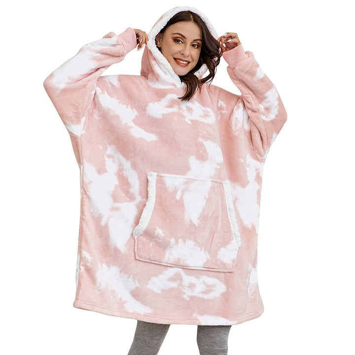 Hoodie i koc | Wspaniała kombinacja miękkiego hoodie i wygodnego koca w jednym!-Prany różowy i biały-Trend Polska