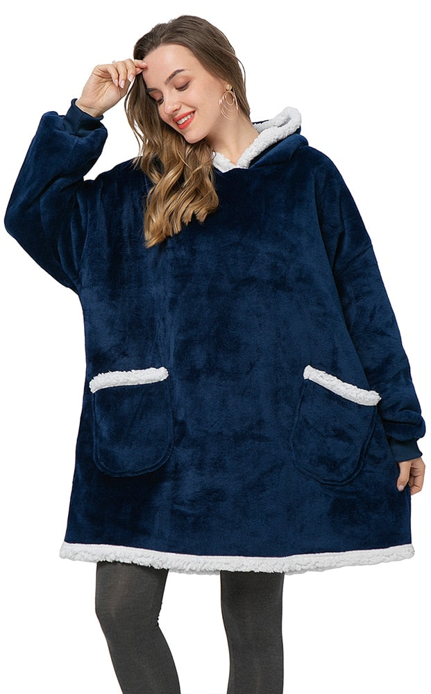 Hoodie i koc | Wspaniała kombinacja miękkiego hoodie i wygodnego koca w jednym!-Prany różowy i biały-Trend Polska