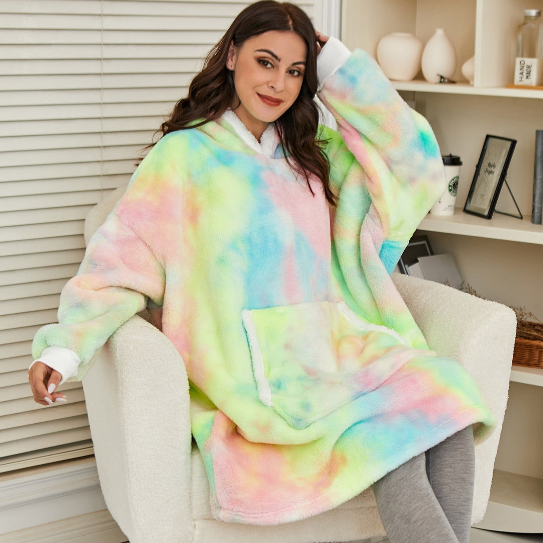 Hoodie i koc | Wspaniała kombinacja miękkiego hoodie i wygodnego koca w jednym!-Prany różowy i biały-Trend Polska