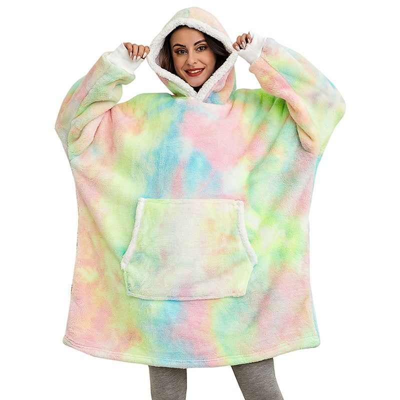 Hoodie i koc | Wspaniała kombinacja miękkiego hoodie i wygodnego koca w jednym!-Prany różowy i biały-Trend Polska