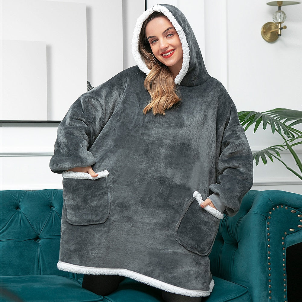 Hoodie i koc | Wspaniała kombinacja miękkiego hoodie i wygodnego koca w jednym!-Prany różowy i biały-Trend Polska
