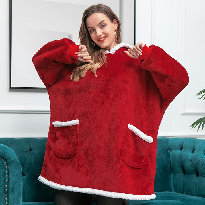 Hoodie i koc | Wspaniała kombinacja miękkiego hoodie i wygodnego koca w jednym!-Prany różowy i biały-Trend Polska