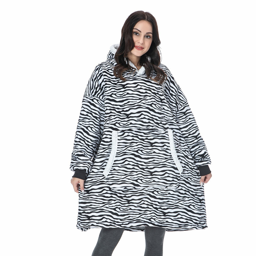 Hoodie i koc | Wspaniała kombinacja miękkiego hoodie i wygodnego koca w jednym!-Prany różowy i biały-Trend Polska
