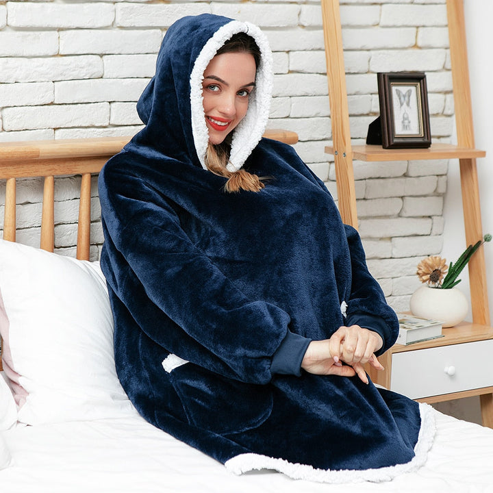 Hoodie i koc | Wspaniała kombinacja miękkiego hoodie i wygodnego koca w jednym!-Prany różowy i biały-Trend Polska