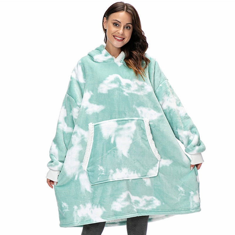 Hoodie i koc | Wspaniała kombinacja miękkiego hoodie i wygodnego koca w jednym!-Prany różowy i biały-Trend Polska