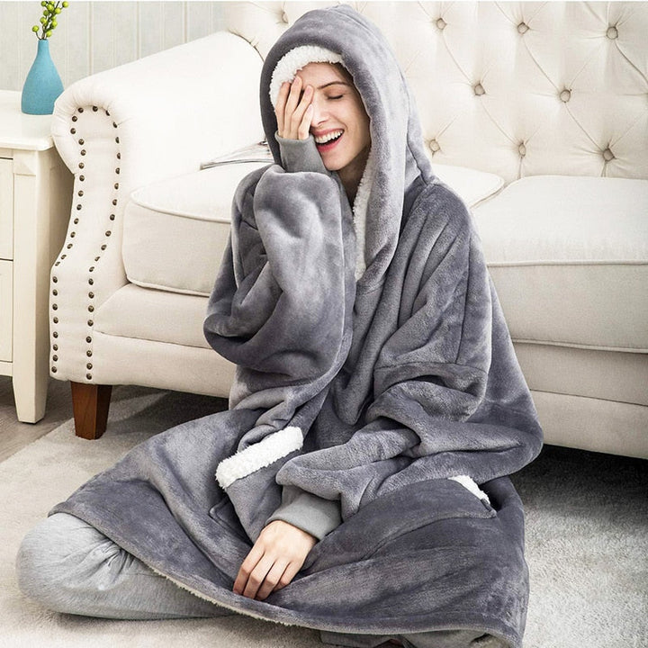 Hoodie i koc | Wspaniała kombinacja miękkiego hoodie i wygodnego koca w jednym!-Prany różowy i biały-Trend Polska