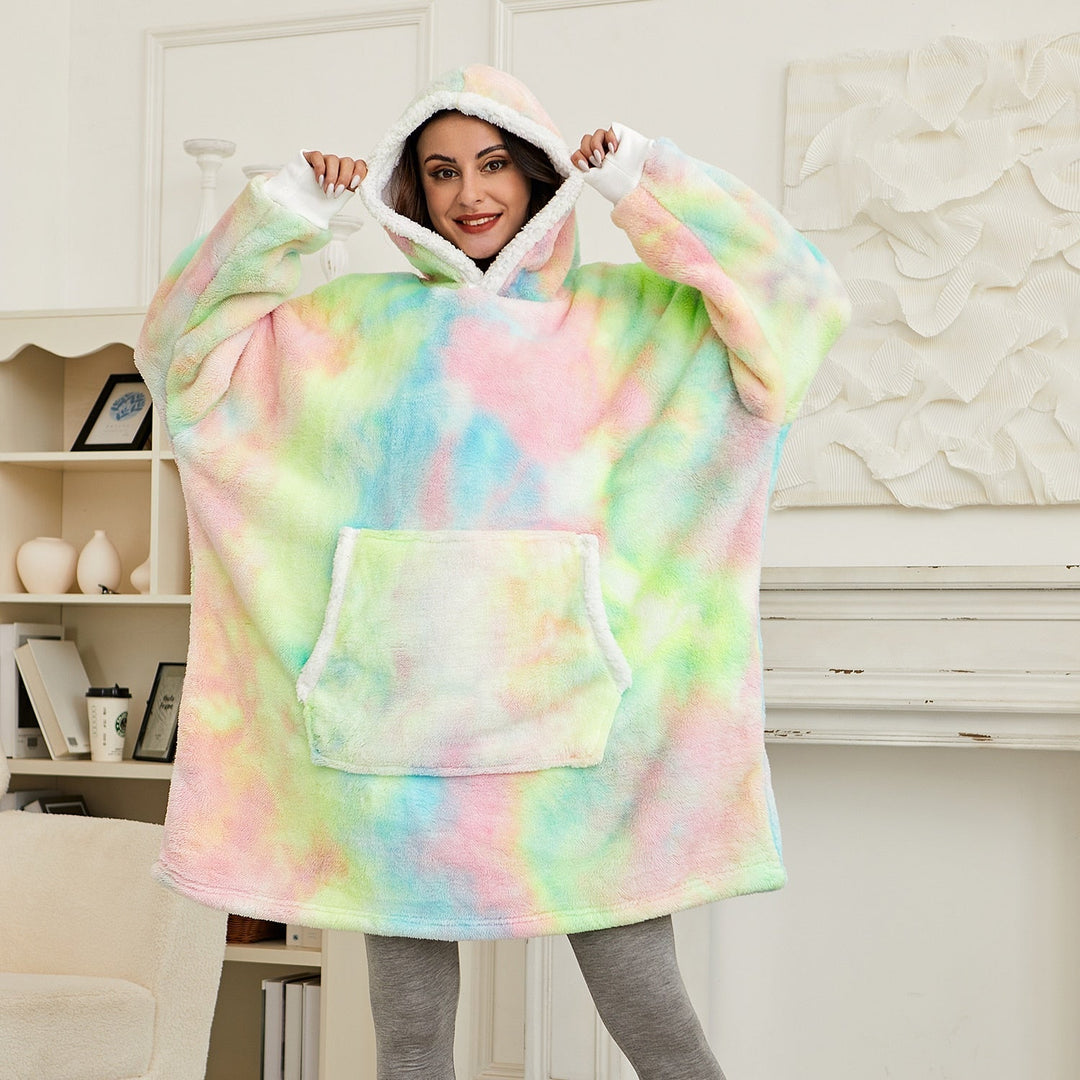 Hoodie i koc | Wspaniała kombinacja miękkiego hoodie i wygodnego koca w jednym!-Wypłukana tęcza-Trend Polska