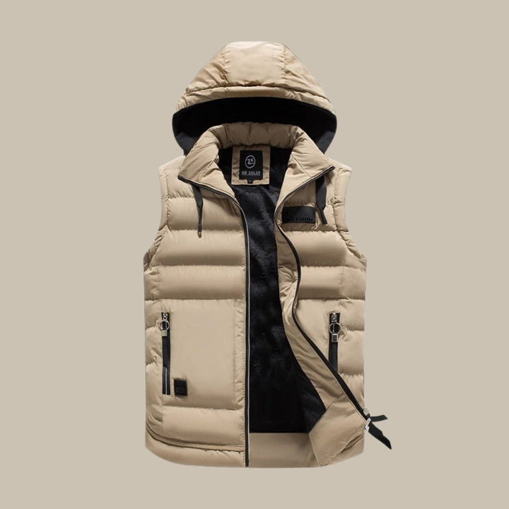 HUGO Kamizelka puchowa z kapturem | Casual Bodywarmer dla mężczyzn-Khaki-L-Trend Polska