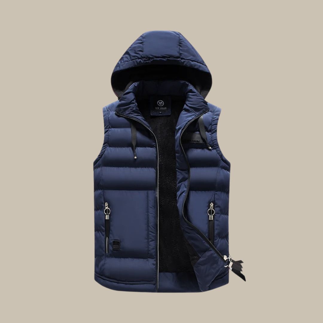 HUGO Kamizelka puchowa z kapturem | Casual Bodywarmer dla mężczyzn-Niebieski-L-Trend Polska