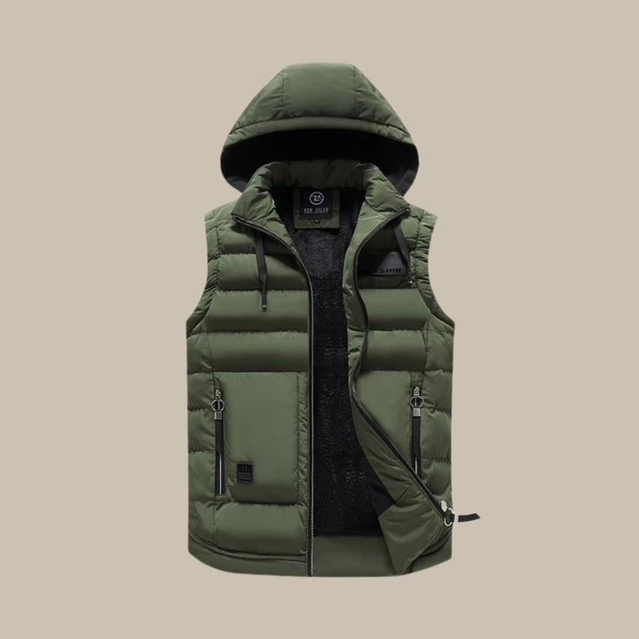 HUGO Kamizelka puchowa z kapturem | Casual Bodywarmer dla mężczyzn-Zielony wojskowy-L-Trend Polska