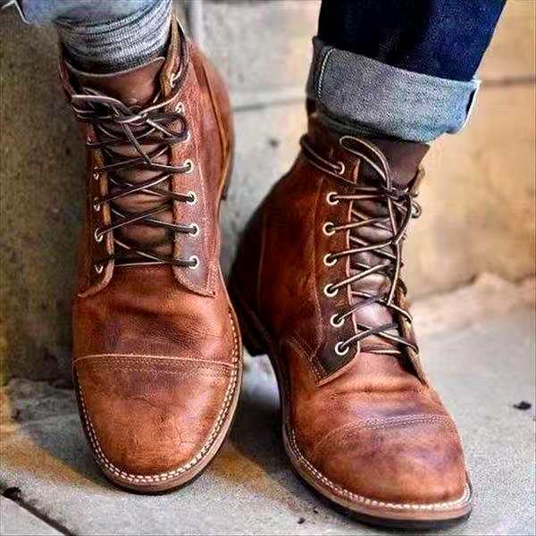 Męskie retro buty za kostkę wodoodporne z podeszwą antypoślizgową – Damian