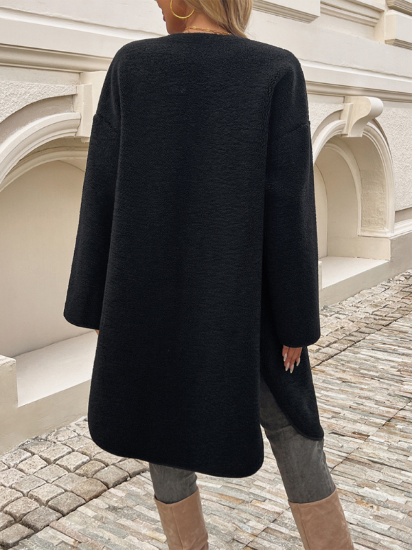 Długi Fleece Żeński Sweter z Zapięciem na Guziki – Elara