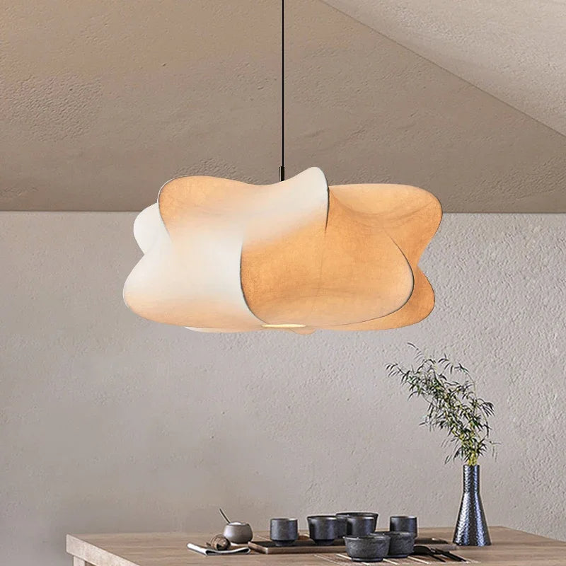 Japońska Lampa Wisząca w Stylu Wabi Sabi - Sana-Białe światło-40cm x 20cm-Trend Polska