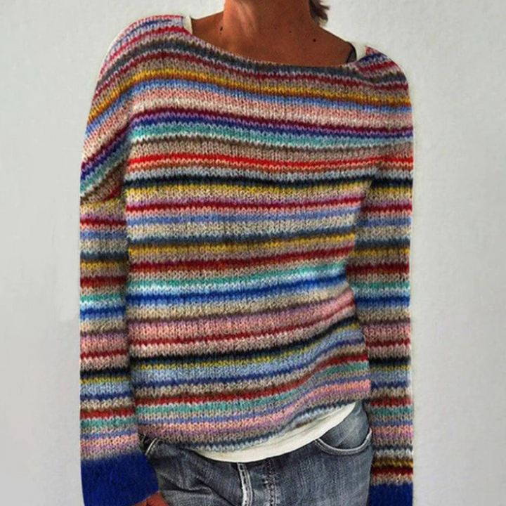 Jolie - Kolorowy sweter dla kobiet-Tęczowe paski-XS-Trend Polska
