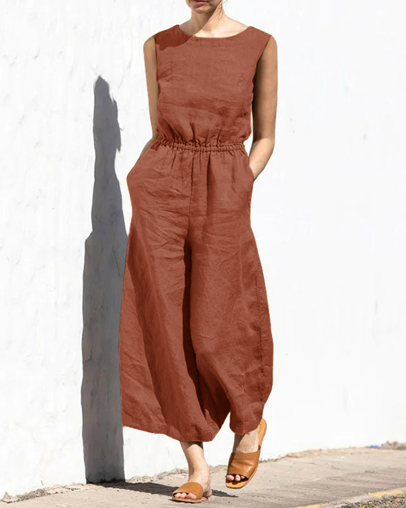 Jumpsuit bez rękawów z szeroką nogawką – Aurelia-Braun-S-Trend Polska