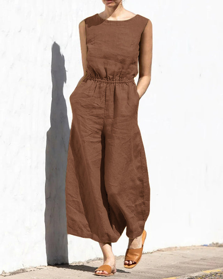 Jumpsuit bez rękawów z szeroką nogawką – Aurelia-Ciemnobrązowy-S-Trend Polska