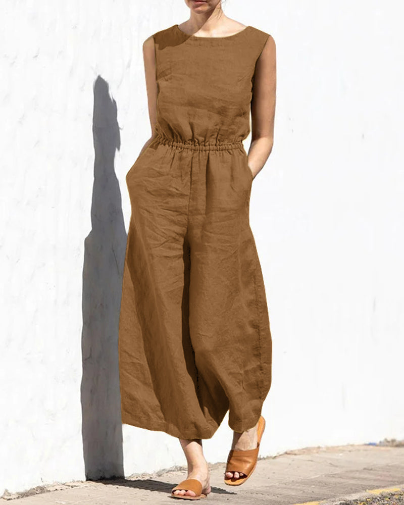 Jumpsuit bez rękawów z szeroką nogawką – Aurelia-ciemnobrązowy-S-Trend Polska