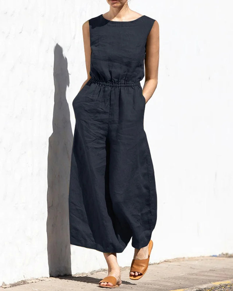 Jumpsuit bez rękawów z szeroką nogawką – Aurelia-ciemnoniebieski-S-Trend Polska