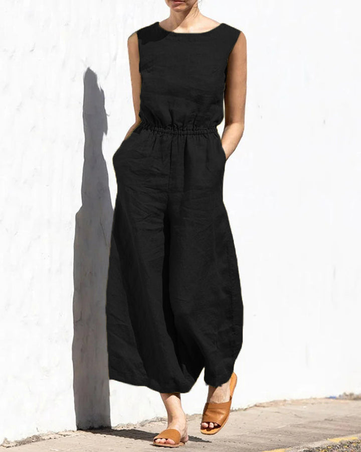 Jumpsuit bez rękawów z szeroką nogawką – Aurelia-Czarny-S-Trend Polska