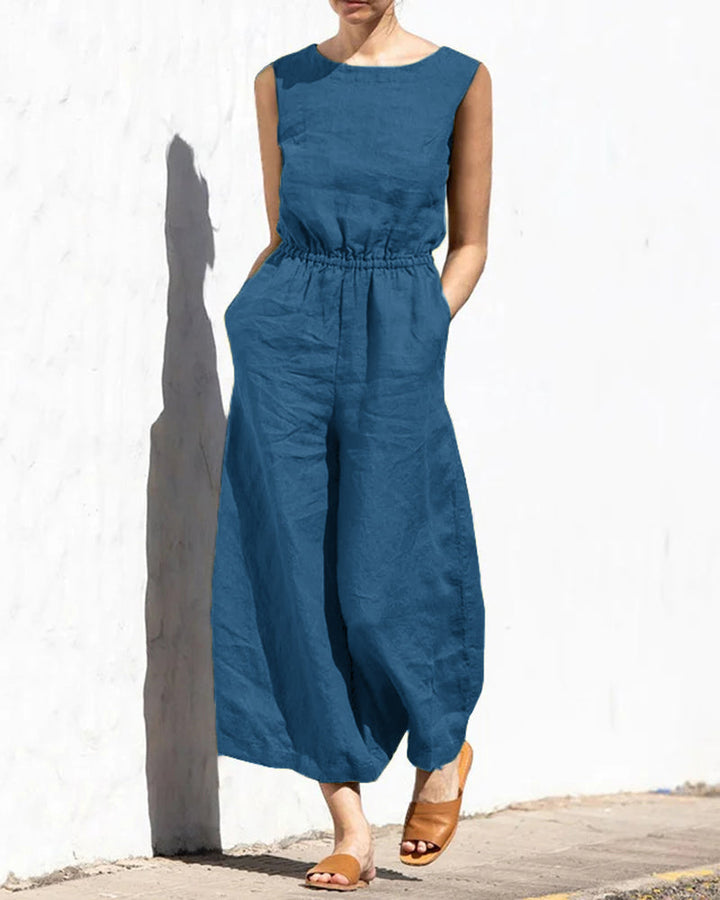 Jumpsuit bez rękawów z szeroką nogawką – Aurelia-Niebieski-S-Trend Polska