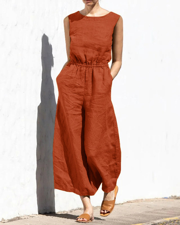 Jumpsuit bez rękawów z szeroką nogawką – Aurelia-Pomarańcza-S-Trend Polska