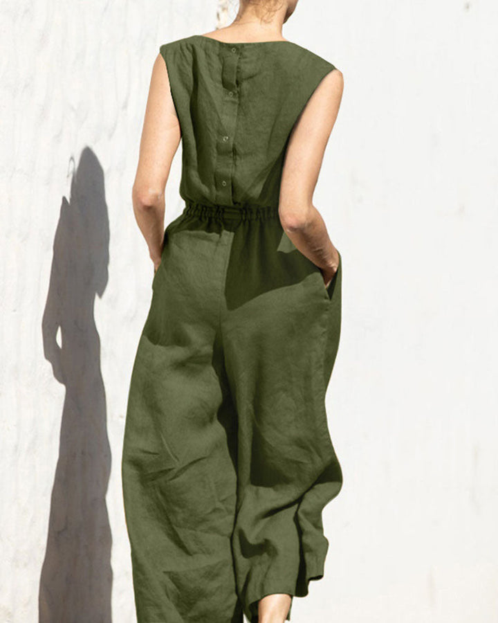 Jumpsuit bez rękawów z szeroką nogawką – Aurelia-Zielony wojskowy-S-Trend Polska