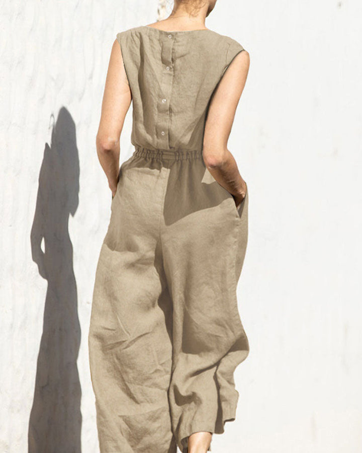 Jumpsuit bez rękawów z szeroką nogawką – Aurelia-Zielony wojskowy-S-Trend Polska