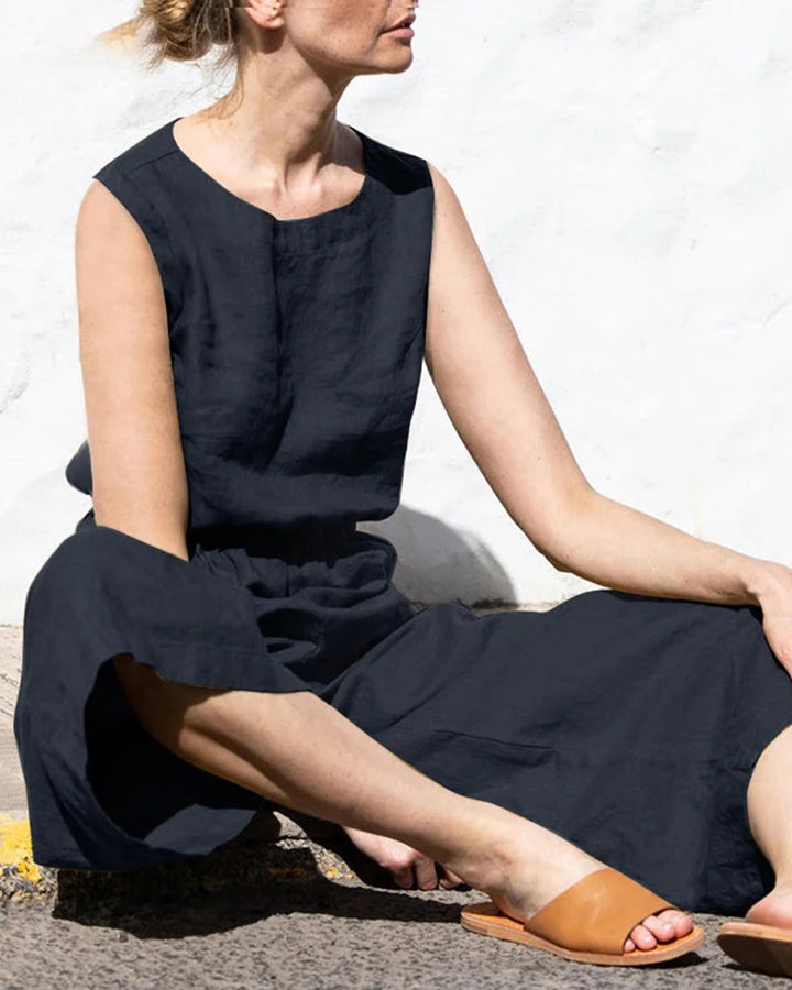 Jumpsuit bez rękawów z szeroką nogawką – Aurelia-Zielony wojskowy-S-Trend Polska