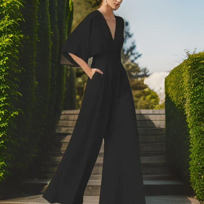 Jumpsuit z de swetrem V - Aurora Chic-Czarny-S-Trend Polska