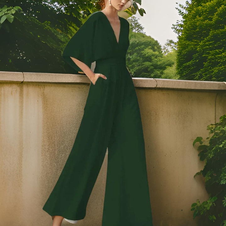Jumpsuit z de swetrem V - Aurora Chic-Zielony-S-Trend Polska