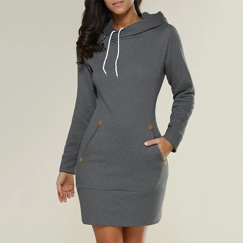 Kapuzen-Sweatkleid mit Taschen – Isabella-Ciemnoszary-S-Trend Polska