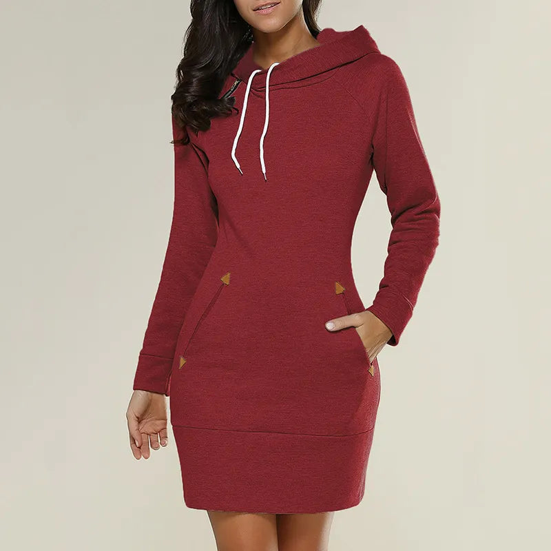 Kapuzen-Sweatkleid mit Taschen – Isabella-Rot-S-Trend Polska