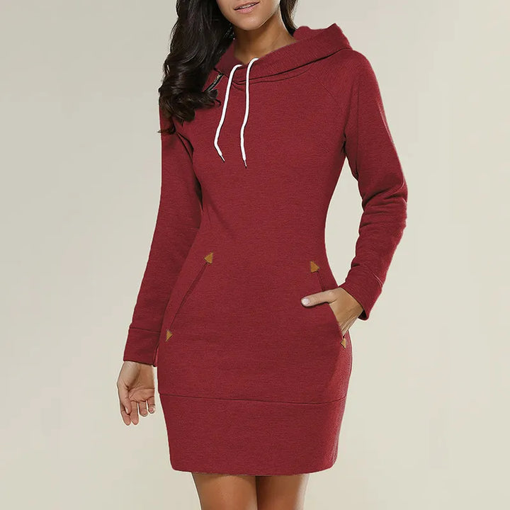 Kapuzen-Sweatkleid mit Taschen – Isabella-Rot-S-Trend Polska