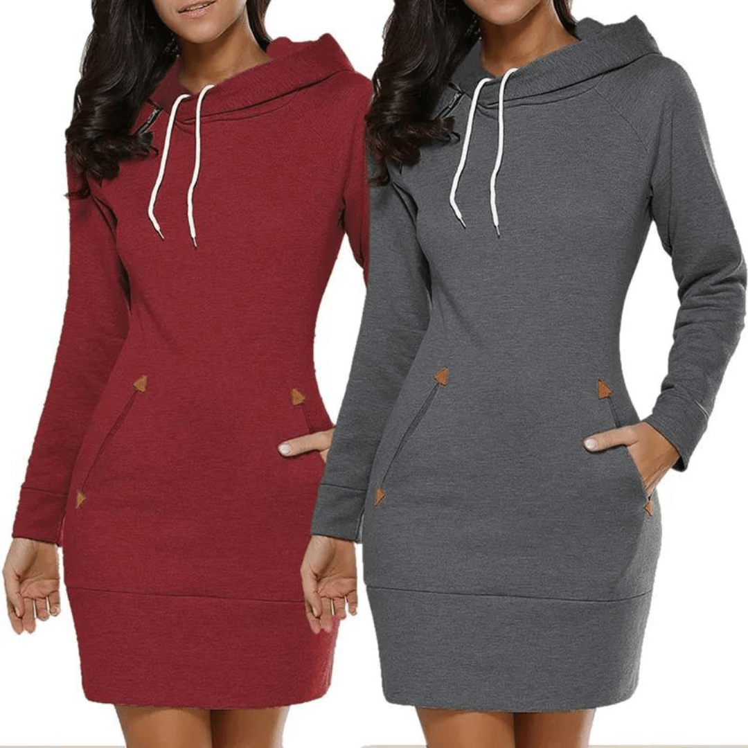 Kapuzen-Sweatkleid mit Taschen – Isabella-Czarny-S-Trend Polska