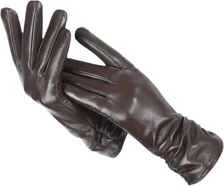 Klasyczne Skórzane Rękawiczki Damskie - LuxLeather-Ciemnobrązowy-S-Trend Polska